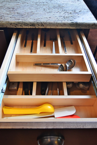 custom drawer serving ware in kitchen
