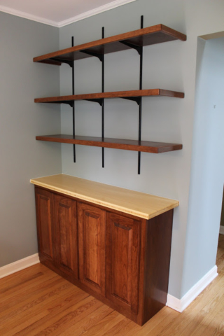 Bamboo Countertop With Cherry Base Cabinet And Cherry Shelving